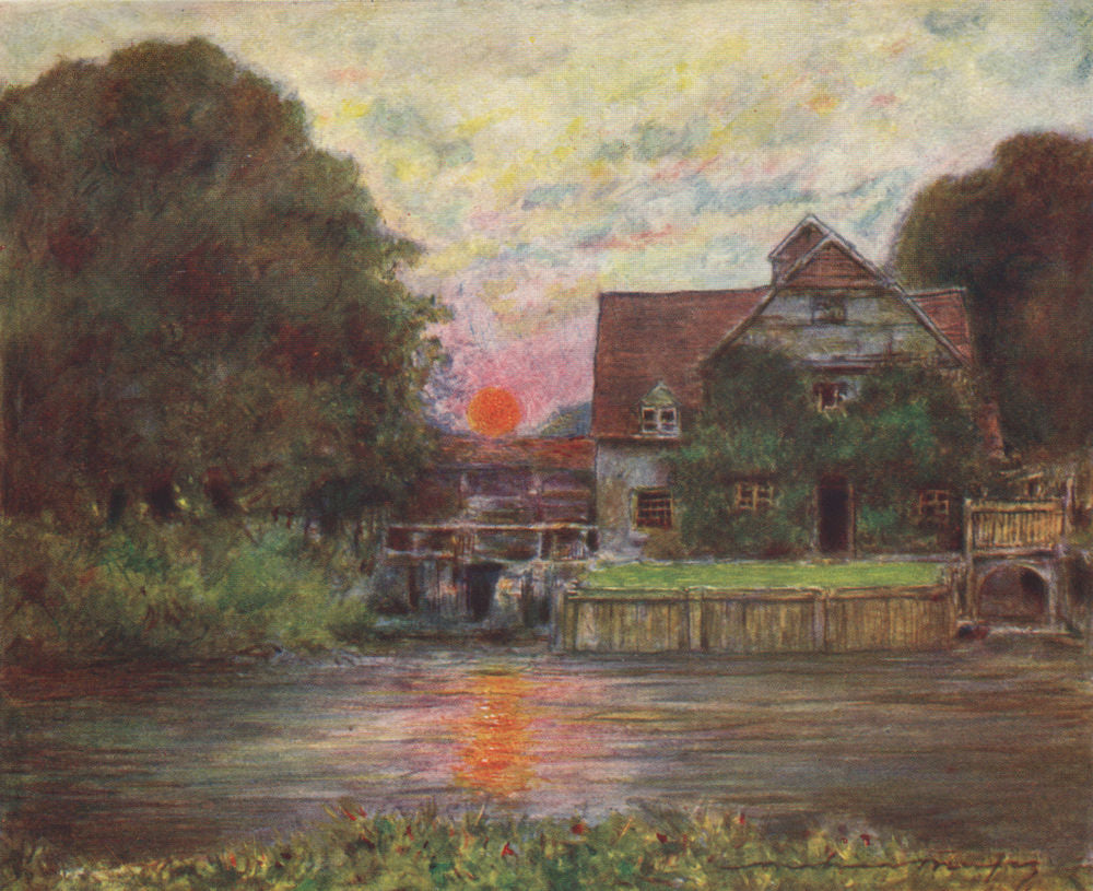 'Mapledurham Mill' by Mortimer Menpes. Oxfordshire 1906 old antique print